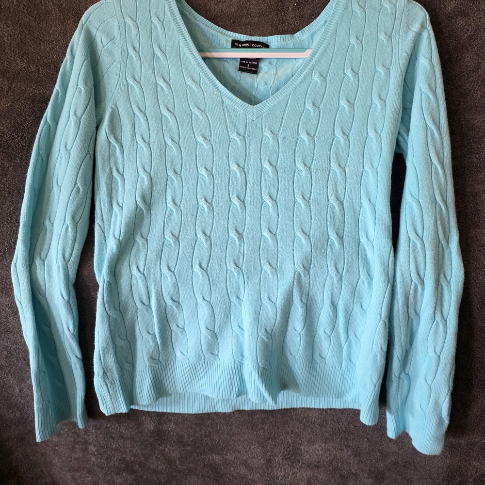 New York & Company V-Neck Sweater - Light Blue